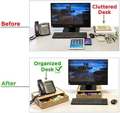 MobileVision Bamboo Drawer Large, Monitor Stand & Stackable Storage