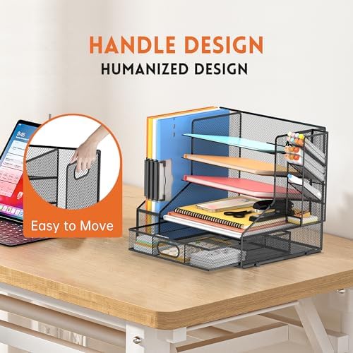 5-Tier Desk Organizer with File Holder & Pen Holder & Sliding Drawer