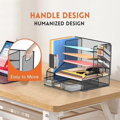5-Tier Desk Organizer with File Holder & Pen Holder & Sliding Drawer