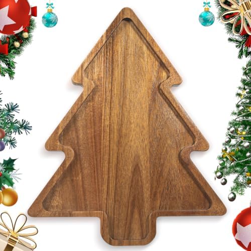 Acacia Wood Christmas Tree Charcuterie Board Tray Platter, Xmas
