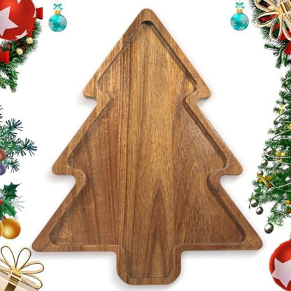 Acacia Wood Christmas Tree Charcuterie Board Tray Platter, Xmas