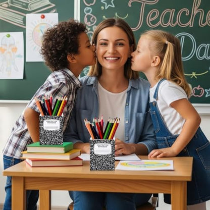 DERTE 2 Pcs Teacher Pencil Holder Wood Pencil Dispenser