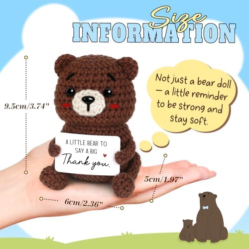 Thank You Gifts for Women Men, Handmade Positive Crochet Bear Decor