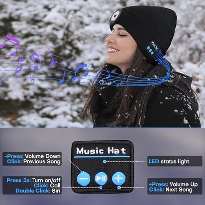 Bluetooth Beanie with Light, USB-C Charging 5 LED Flashlight Hat