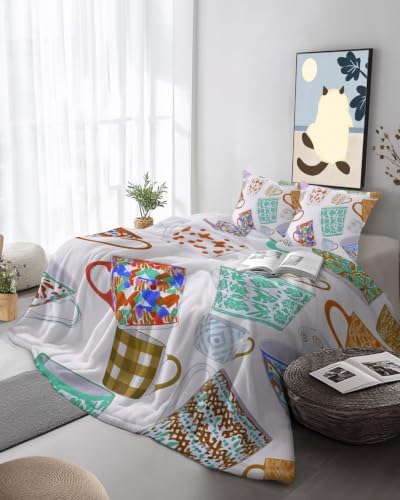 Throw Blanket with Pillow Cover Set of 2 Floral Ceramic Mugs Blankets