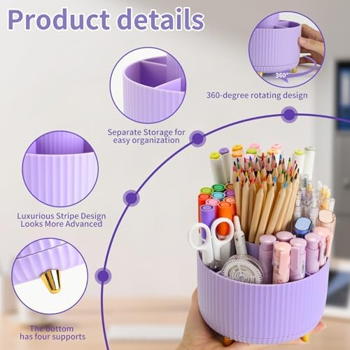 Camelmother 360°Rotating Pen&Pencil Holder For Desk With 5Slots Cute