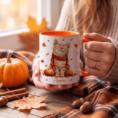 Hyturtle Personalized Cute Fall Cat Mug - Cute Cat Gift For Women