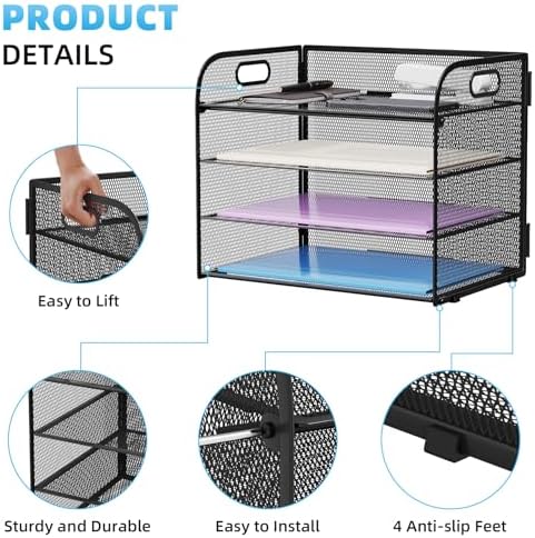 Marbrasse 4 Tier Paper Organizer Letter Tray - Mesh Desk File