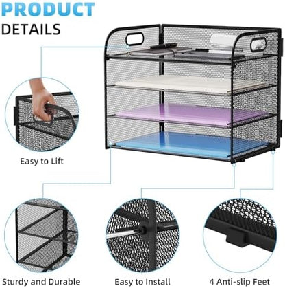 Marbrasse 4 Tier Paper Organizer Letter Tray - Mesh Desk File