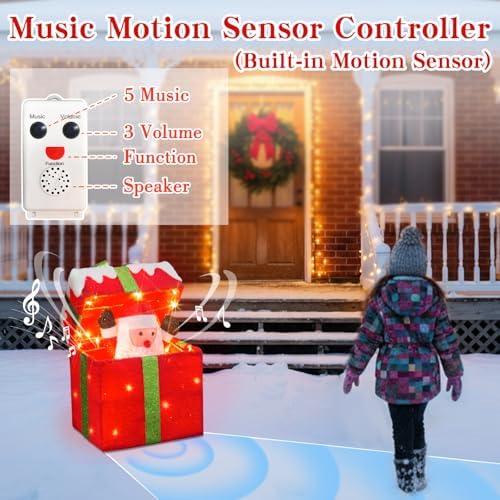 PEIDUO Animated Christmas Santa in Lighted Gift Box, Motion Sensor