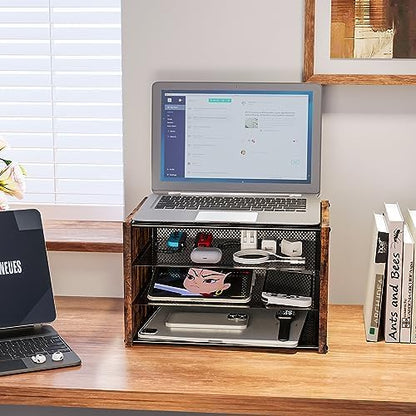 DAOUTIME 3-Tier Paper Letter Tray, Wooden Desk File Organizer