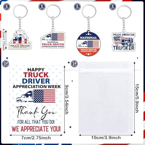 Equsion 24 Sets Truck Driver Appreciation Keychains with Cards and
