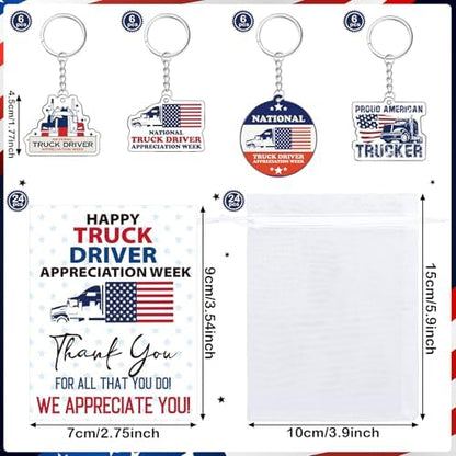 Equsion 24 Sets Truck Driver Appreciation Keychains with Cards and