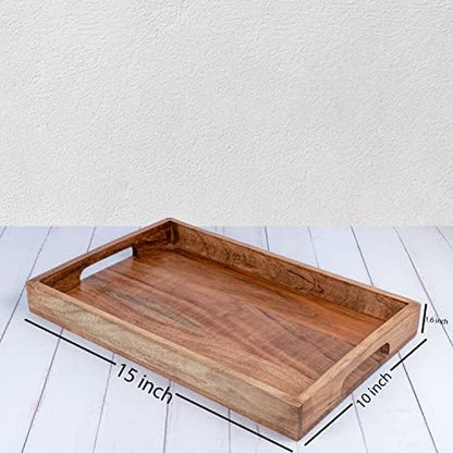 Samhita Acacia Wood Serving Tray with Handles,Wooden Tray, Snack Tray