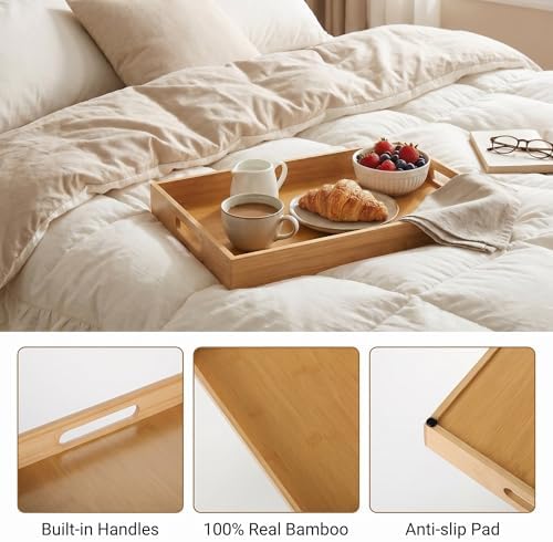 Briful Bamboo Decorative Tray with Handles - 16 x 12 Inch Rectangle