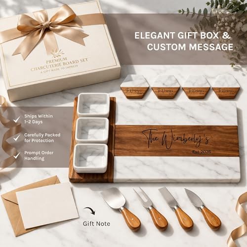 Personalized Charcuterie Board Set - Custom Engraved Wooden Marble