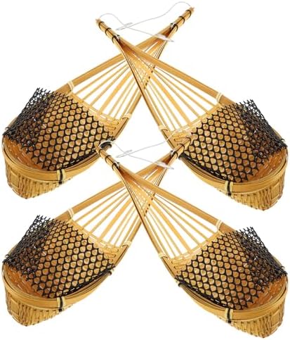 4pcs Woven Orchid Hanging Basket with Metal Hook, Yellow Wall Decor