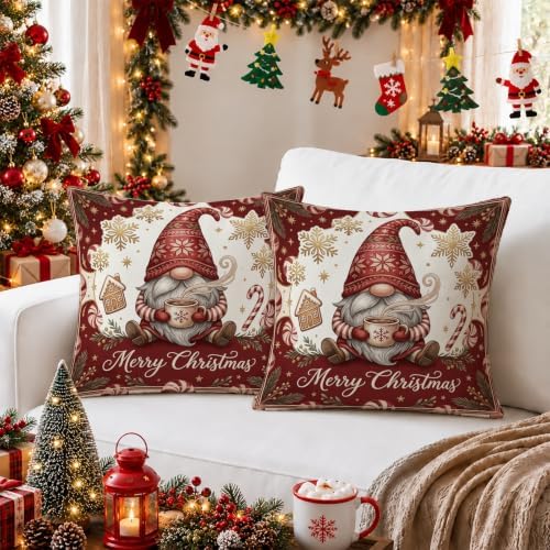 Christmas Gnome Holiday Quote Throw Pillow Covers 12x12 Set of 2