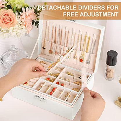 Jewelry Box Organizer for Women Girls 2 Layer Leather Travel Jewelry