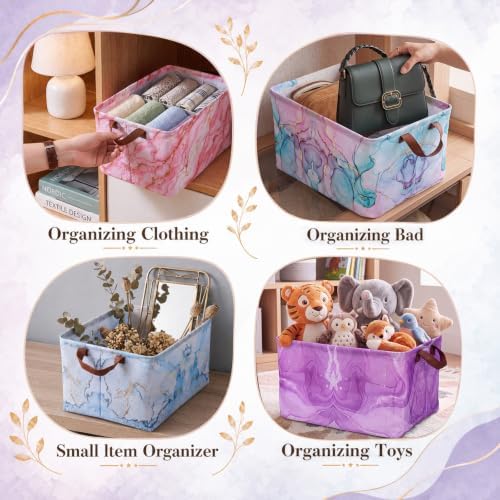 Newtay 6 Pack Marble Collapsible Storage Baskets, 15 in Fabric