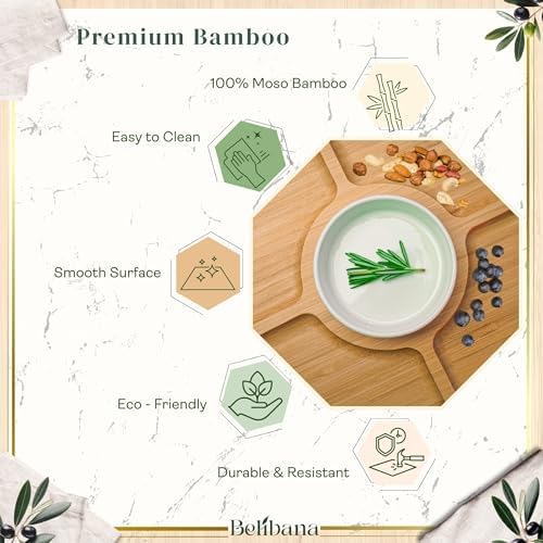 Charcuterie Board Set, Bamboo Cheese Serving Platter with 3 Ceramic