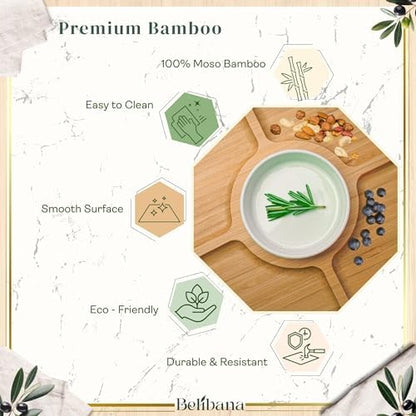 Charcuterie Board Set, Bamboo Cheese Serving Platter with 3 Ceramic