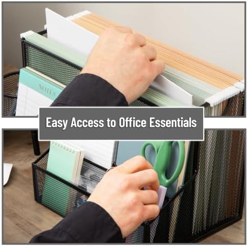 Mind Reader Metal Mesh Desktop Organizer with Hanging File Storage