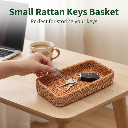 8 Inch Small Rattan Basket Natural Handwoven Tray for Keys Decor