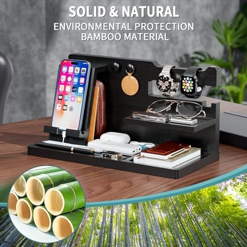 Wood Phone Docking Station, Nightstand Organizer, Birthday Gifts for