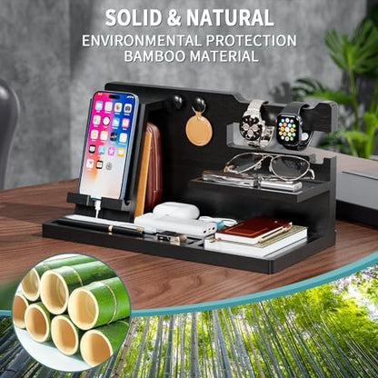 Wood Phone Docking Station, Nightstand Organizer, Birthday Gifts for