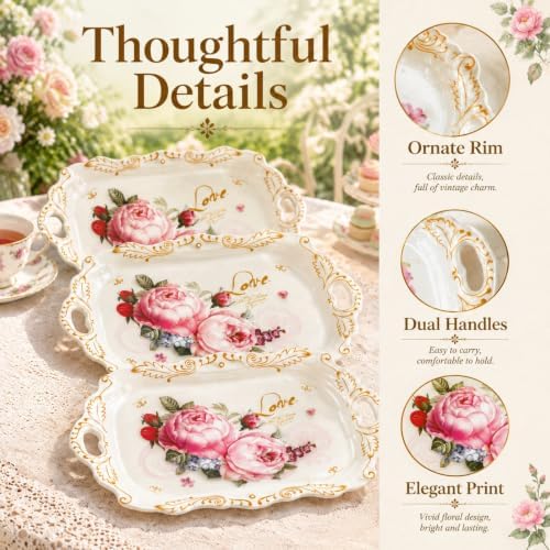 DEAYOU 3-Pack Melamine Serving Tray, Stackable Food Tray with Handles