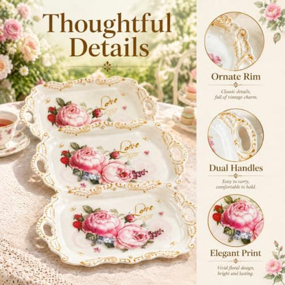 DEAYOU 3-Pack Melamine Serving Tray, Stackable Food Tray with Handles