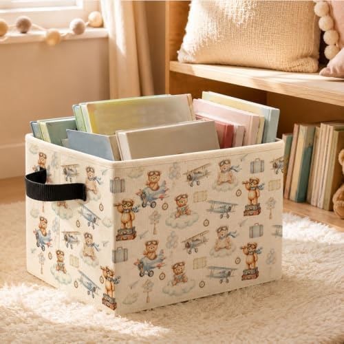 Space Airplane Bear Storage Basket with Handles