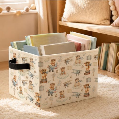Space Airplane Bear Storage Basket with Handles