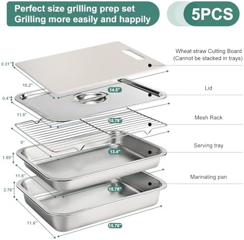Grill Prep and Carry System, Large Stainless Steel Food Prep Tray with