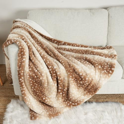 COZY KISS Faux Fur Christmas Deer Print Blanket for Couch, 50x60 inch