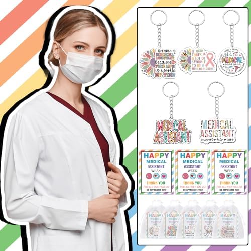 Equsion 20 Set Medical Assistants Gifts Keychains with Thank You Cards