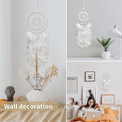 Handmade Capiz Wind Chimes for Outside, Outdoor Seashell Hanging Beach