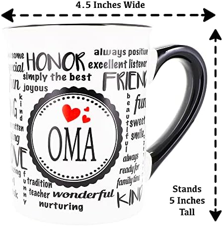 Cottage Creek Oma Mug, 16oz Word Art Coffee Cup for German Grandma