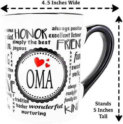 Cottage Creek Oma Mug, 16oz Word Art Coffee Cup for German Grandma