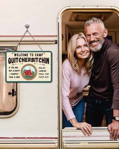 PETCEE Welcome to Camp Quitcherbitchin Sign, 8"x12" Funny Farmhouse
