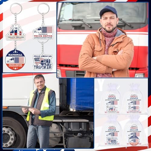 Equsion 24 Sets Truck Driver Appreciation Keychains with Cards and