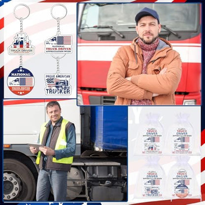 Equsion 24 Sets Truck Driver Appreciation Keychains with Cards and
