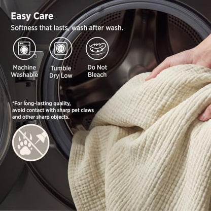 Bedsure 100% Cotton Muslin Blankets for Adults, Large Throw, Linen