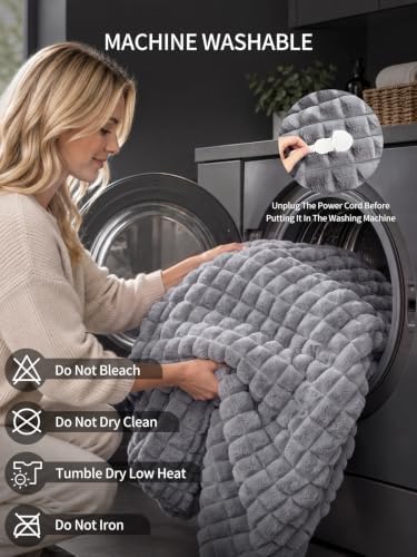 Electric Heated Blanket Faux Rabbit Fur & Flannel Cozy Throw 50''x60''