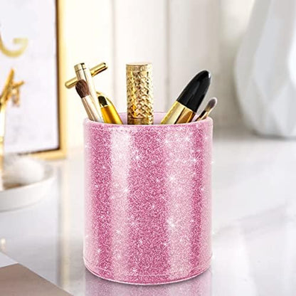Glitter Pen Holder for Desk, Cute Pencil Cup Pink for Women Girls