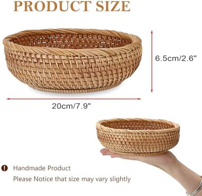 Small Keys Basket for Entryway Table 7.9" Rattan Key Bowl Round Wicker