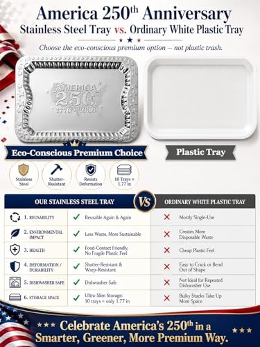 4 Pack America 250 Year Anniversary Unique Silver Trays for Serving