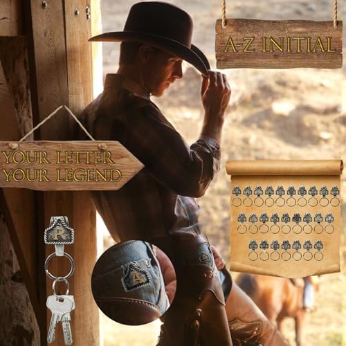 XZYLY Vintage Western Cowboy Letter Keychain,Handmade Metal A-Z