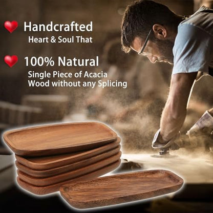 Mini Wooden Serving Platters and Trays, 6.8-inch Solid Acacia Wood